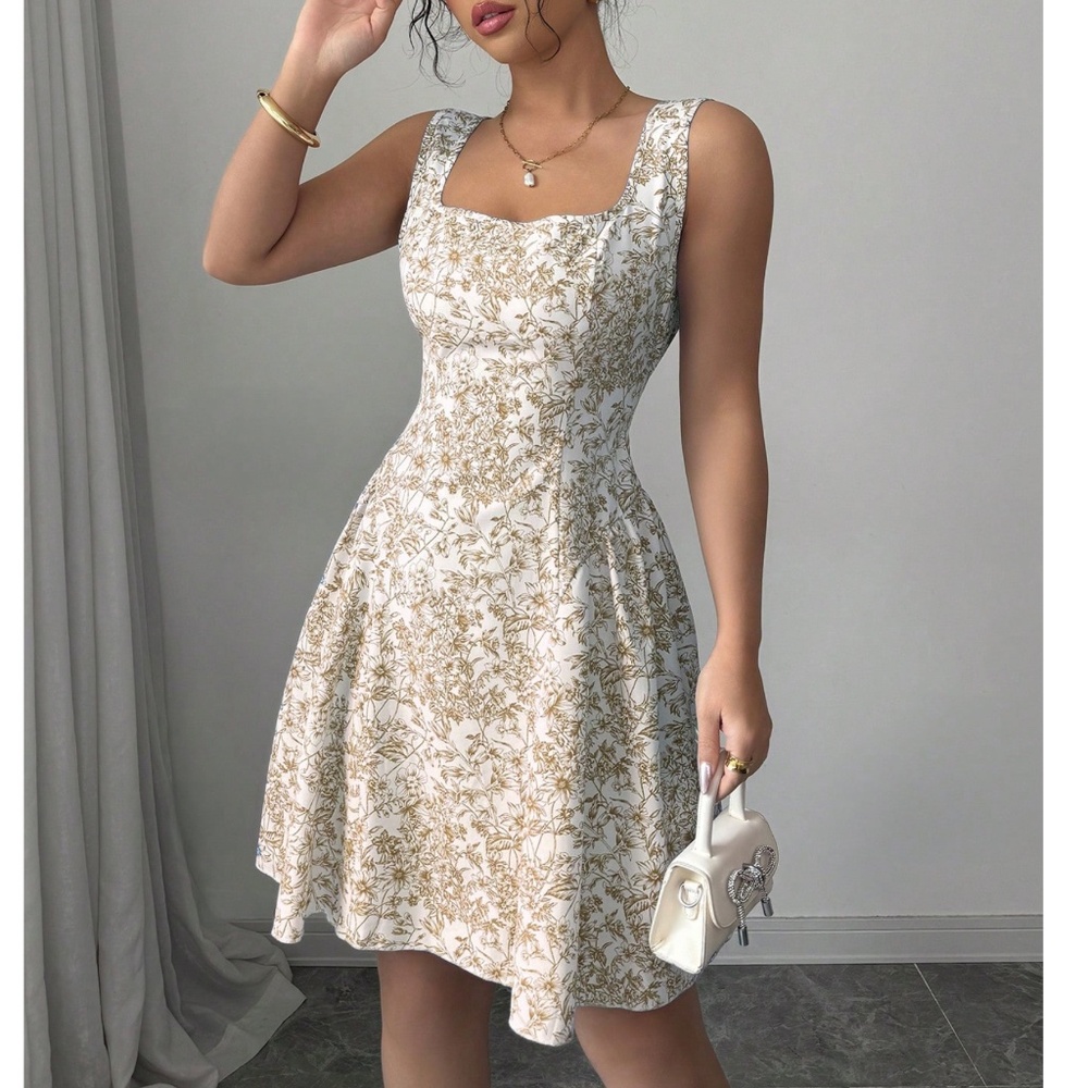 Boho Floral Print Backless Back Tie Sleeveless Flared Hem Dress - Picture 6 of 8